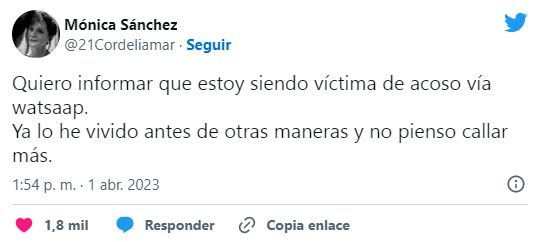 Mónica Sánchez denunció ser víctima de acoso por WhatsApp: "No pienso callar más"