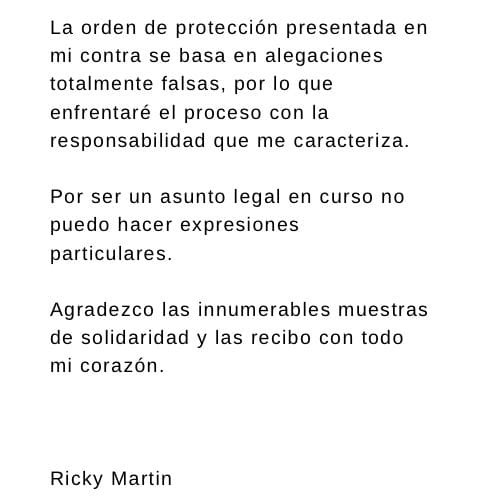  Ricky Martín emitió comunicado y negó violencia doméstica 