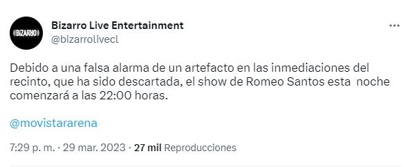 Romeo Santos: falsa alarma de bomba retrasó concierto del cantante en Chile
