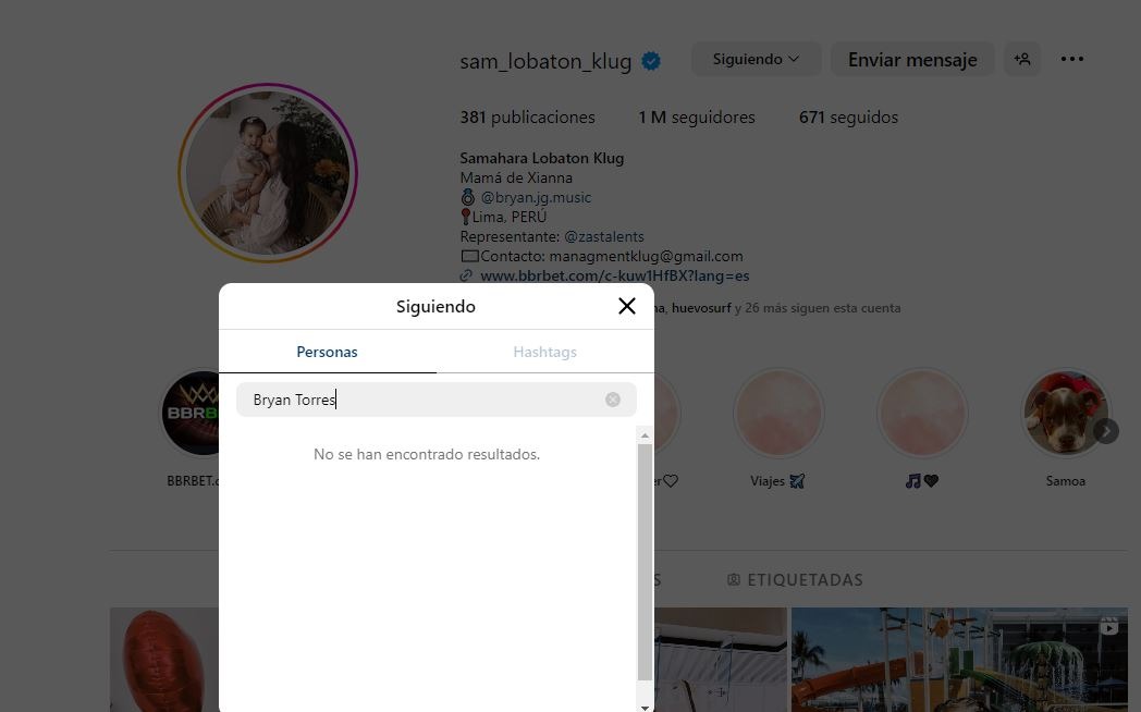 Samahara Lobatón ya no sigue a Bryan Torres en Instagram/Foto: Instagram