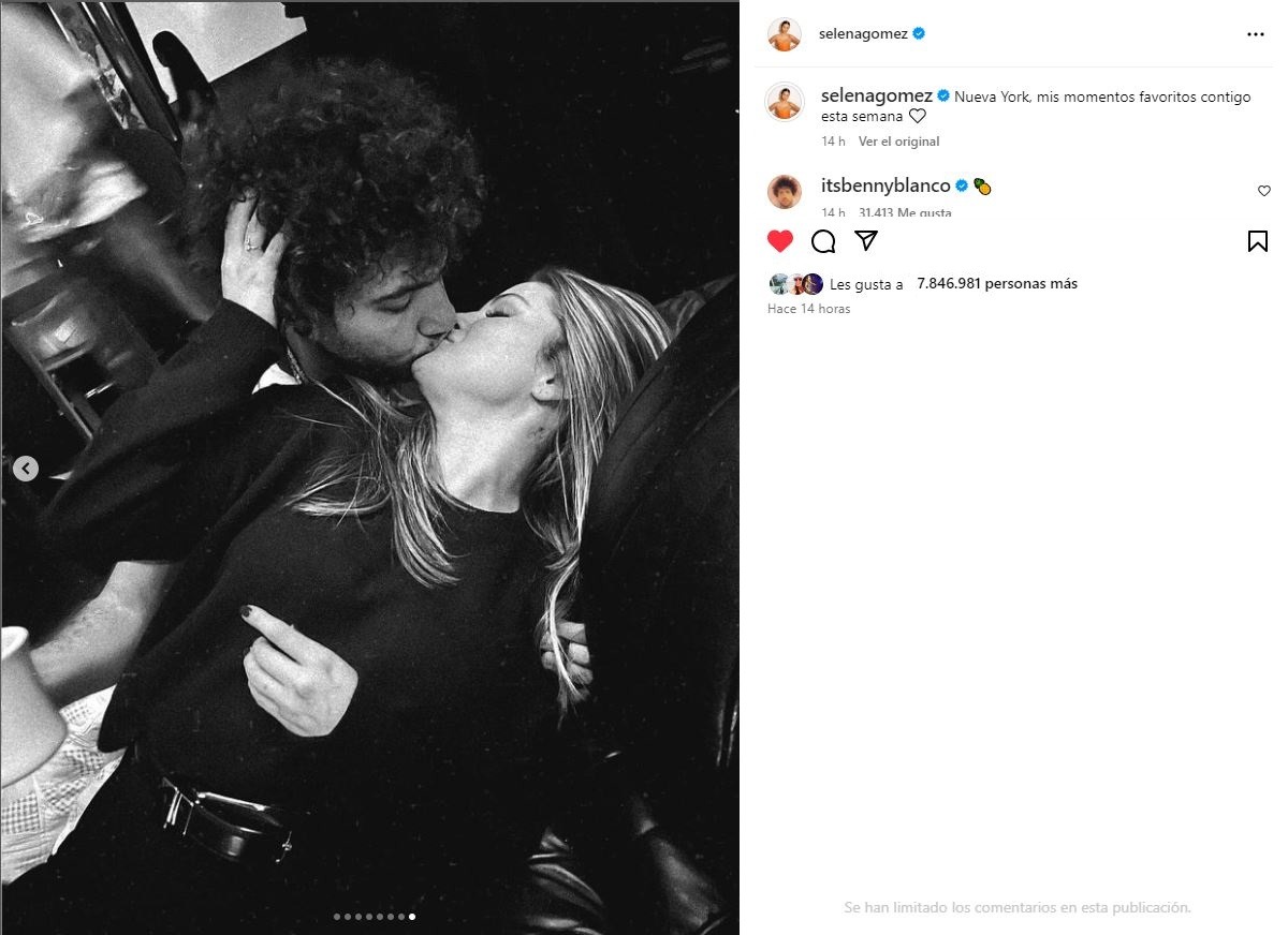 Selena Gómez ya no tiene miedo en demostrar su amor por Benny Blanco/Foto: Instagram