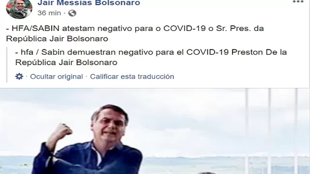 Post del presidente Bolsonaro. Foto: Facebook