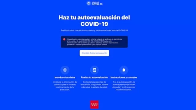 Espa&ntilde;a: Madrid lanza app que permite a usuarios autoevaluar su estado de salud ante coronavirus. Foto: Captura