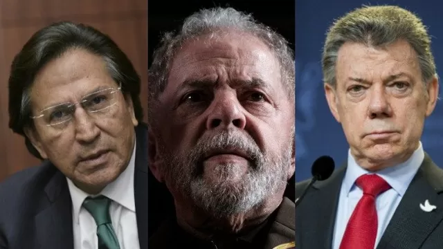 Alejandro Toledo, Lula Da Silva y Juan Manuel Santos. (Vía: AFP)