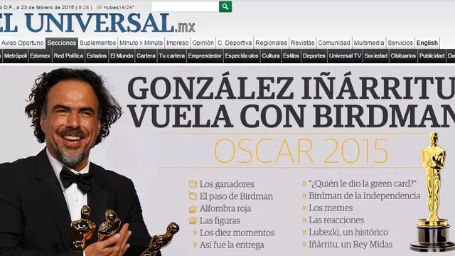 Óscar 2015: prensa mexicana celebra el triunfo de González Iñárritu y 'Birdman'