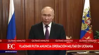 Presidente de Rusia, Vladimir Putin, anuncia operación militar en Ucrania 