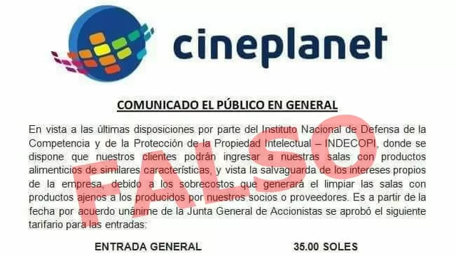 Cineplanet desmintió información falsa sobre subida de entradas. Imagen: Facebook