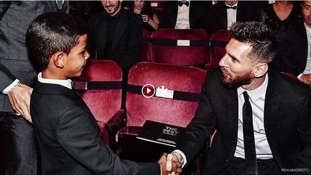 Foto de Cristiano Ronaldo Junior saludando a Messi. Foto: Instagram