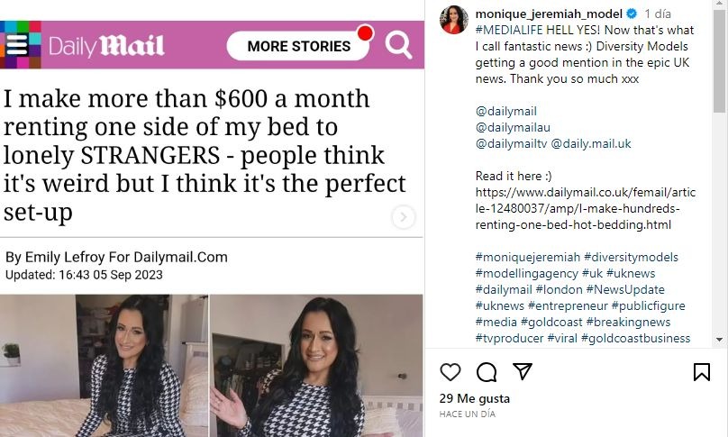Monique Jeremiah pudo crear su agencia de modelos gracias al 'Hot Bedding' / Instagram