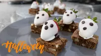 Receta de brownies con fresas fantasmas para Halloween