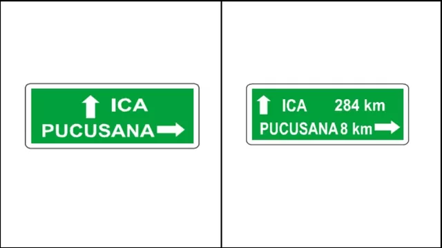 Señal de destino y señal de destino con indicaciones de distancia. (Fuente: MTC)