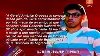 Esta es la declaración de Patrick Zapata Coletti ante la Policía