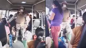 Coronavirus Perú: militar sube a bus para informar sobre estado de emergencia