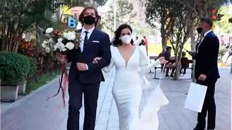 	Karina Jordán y Diego Carlos Seyfarth lucieron diseños exclusivos para su boda civil.