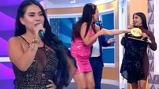 Thamara Gómez remata sus vestidos en vivo y Tula Rodríguez se los regala a Brunella Torpoco.