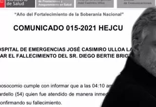 Diego Bertie: Hospital Casimiro Ulloa emite comunicado tras fallecimiento de Diego Bertie
