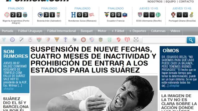 Así reaccionó la prensa uruguaya y de todo el mundo por sanción a Suárez-foto-2