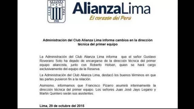OFICIAL: Roverano se fue de Alianza y Francisco Pizarro queda al mando-foto-2