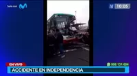 Accidente en Independencia tras choque entre bus y camión de carga 
