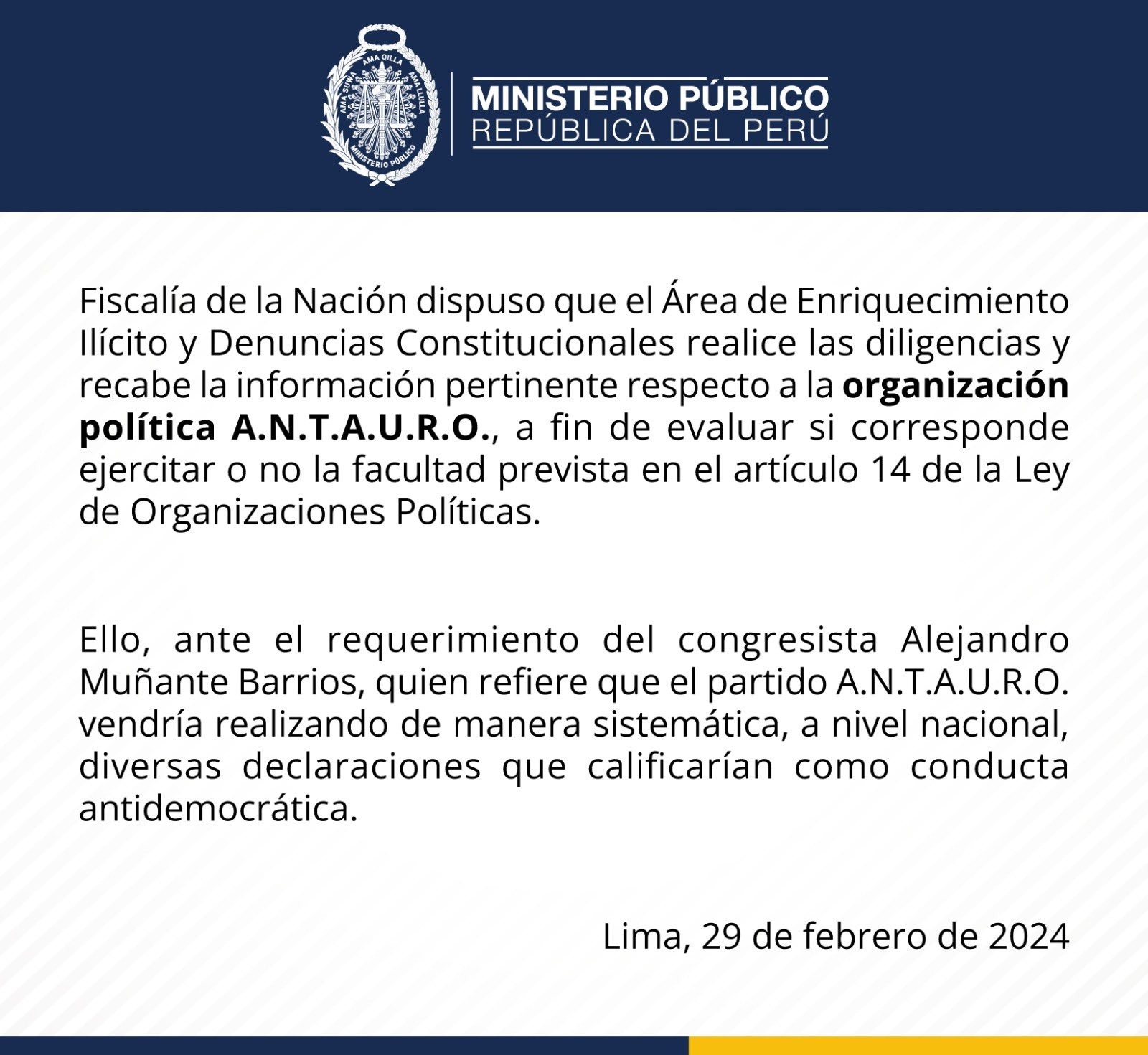 Antauro Humala: Fiscalía realiza diligencias y reúne información de partido político