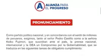 APP pide a Castillo y Fujimori que firmen "compromiso por la gobernabilidad"