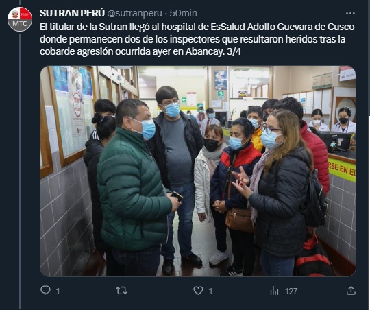 Apurímac: Sutrán coordina traslado a Lima de inspectores heridos tras emboscada 