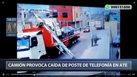 Ate: Camión provocó caída de poste de telefonía