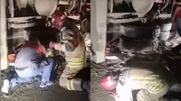 Autopista Ramiro Prialé: Hombre salvó de morir luego de que camión de basura le cayera encima