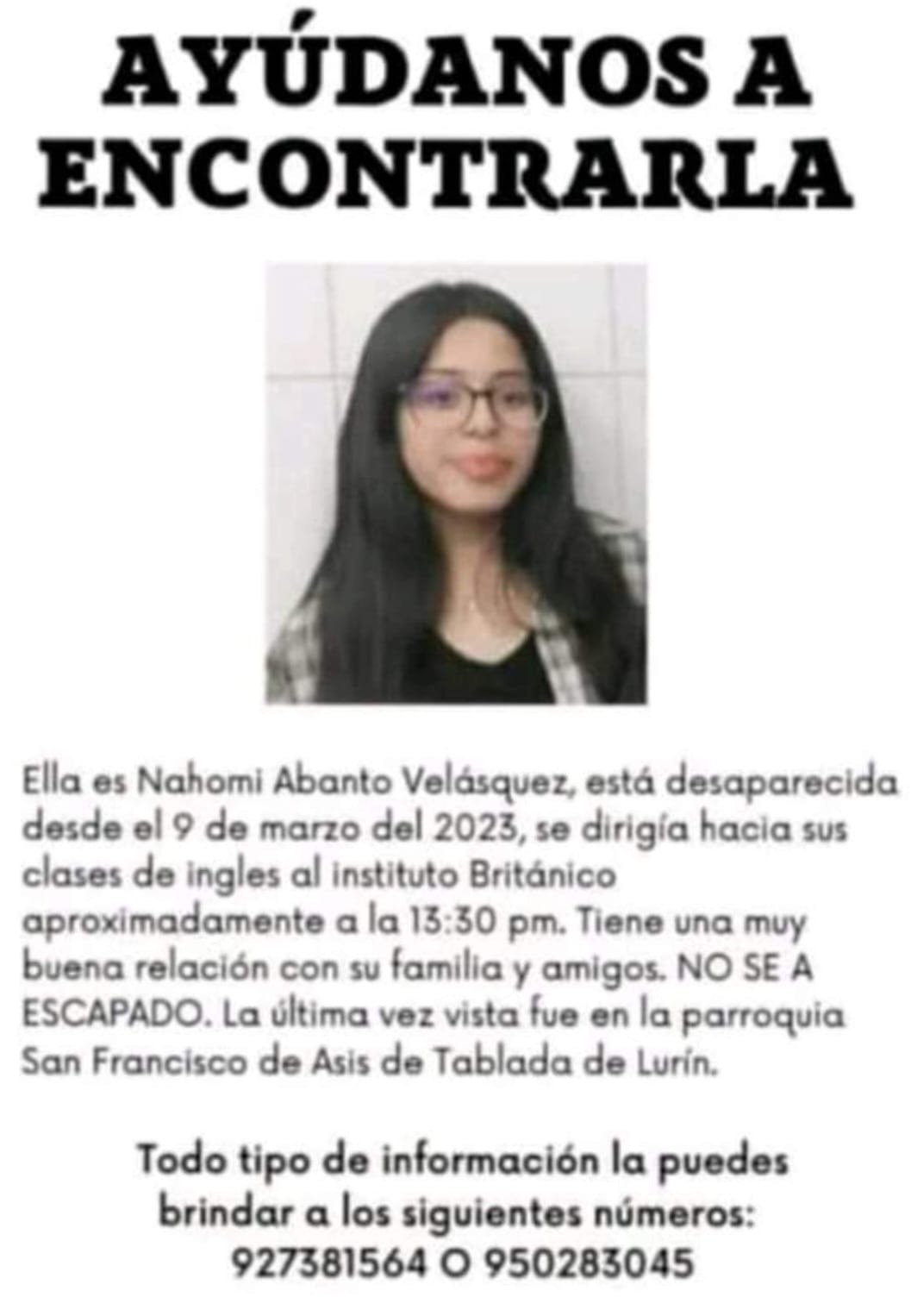 Ayúdalos a volver: Familia pide ayuda para encontrar a joven desaparecida en Lurín