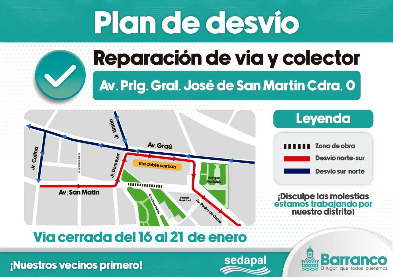 Barranco: Implementan plan de desvíos por obras en la prolongación de la Av. San Martín