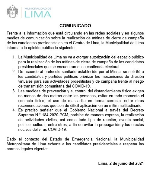Fuente: Municipalidad de Lima