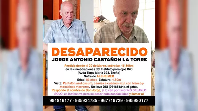 Jorge Antonio Castañón La Torre (83) sufre de Alzheimer.