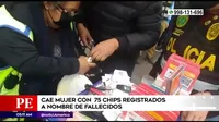 Capturan a mujer con 75 chips registrados a nombre de fallecidos
