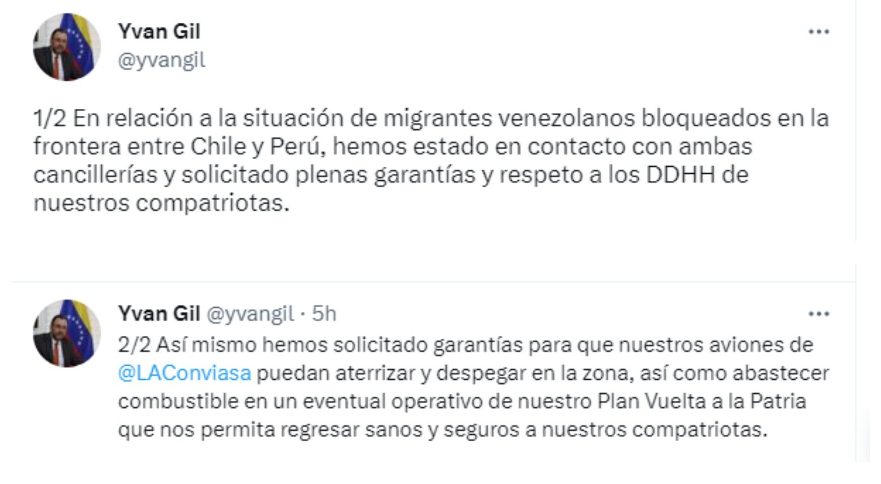 Canciller venezolano solicita garantías de derechos humanos de migrantes varados entre Perú y Chile
