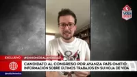 Candidato al Congreso por Avanza País omitió información sobre últimos trabajos en su hoja de vida