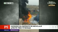 Carabayllo: Incendio en depósito de reciclaje afectó tres viviendas