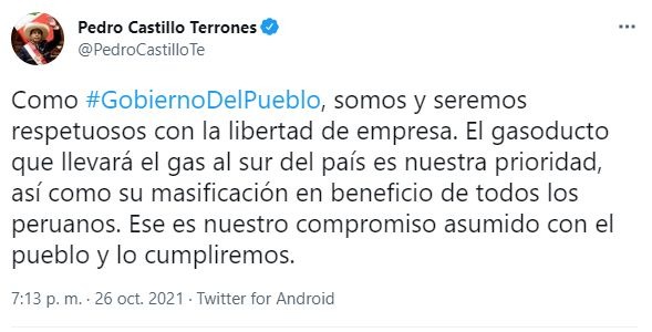 Pedro Castillo: Seremos respetuosos con la libertad de empresa