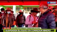 Ccapacmarca: comuneros suspenden bloqueo del Corredor Minero Sur por 45 días