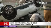 Cercado de Lima: Mujer resultó herida tras choque y volcadura de su camioneta