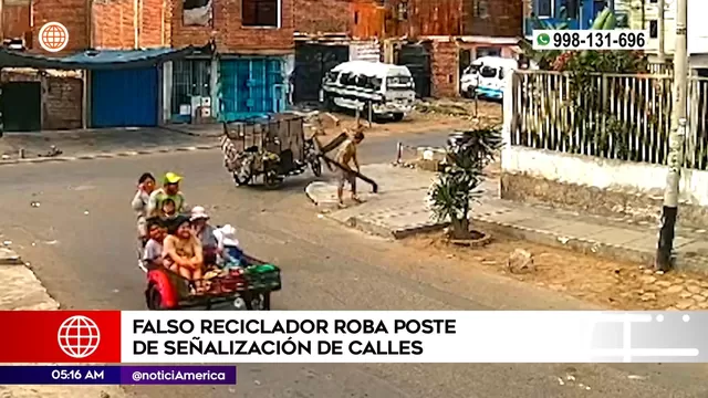 Chorrillos: Falso reciclador robó poste de señalización de calles