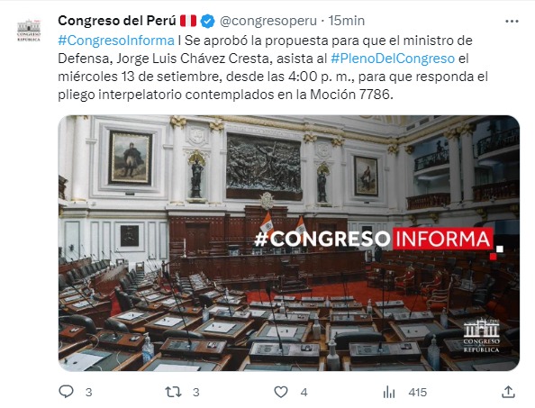 Foto: Congreso de la República/Twitter