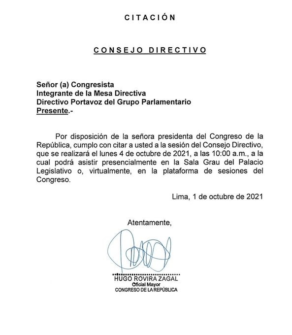 Congreso: Consejo Directivo se reunirá este lunes desde las 10:00 horas
