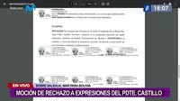 Congreso: presentan moción de rechazo de expresiones del presidente Castillo sobre salida al mar para Bolivia 