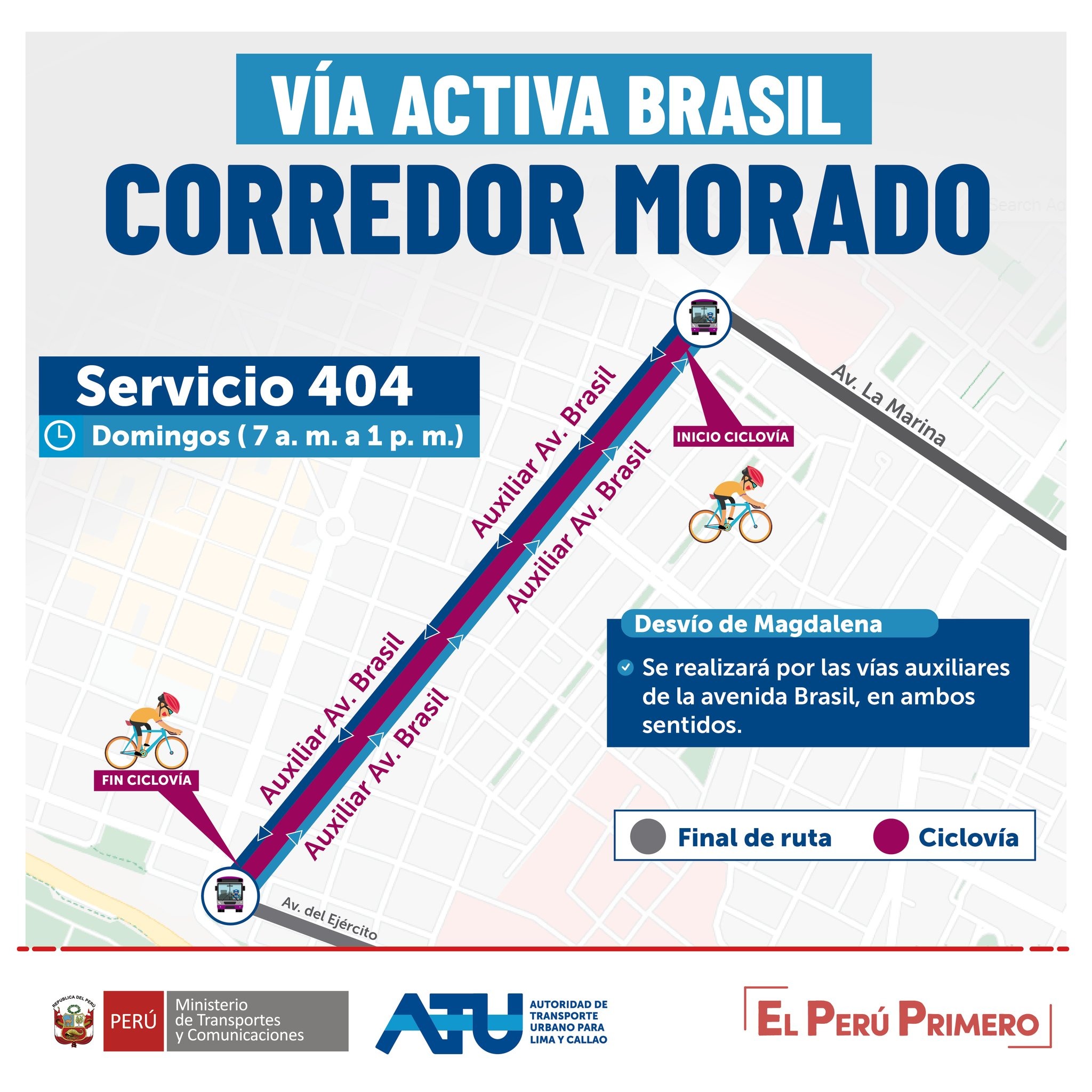 Corredores Azul y Morado: Revisa el plan de desvío de rutas ante cierre de avenidas Arequipa y Brasil
