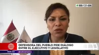 Defensora del Pueblo pide diálogo entre el Ejecutivo y Legislativo