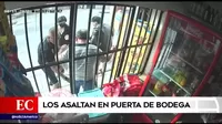 Delincuentes asaltan a dos personas en la puerta de una bodega en Breña