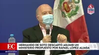Hernando de Soto descartó asumir un ministerio propuesto por Rafael López Aliaga