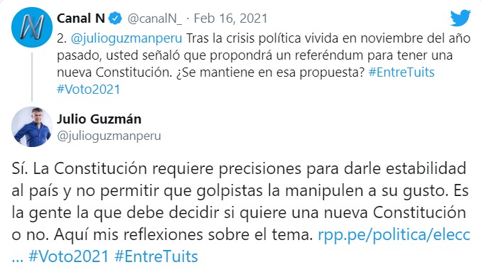 #EntreTuits | Julio Guzmán: "Ningún candidato está bien en las encuestas" 