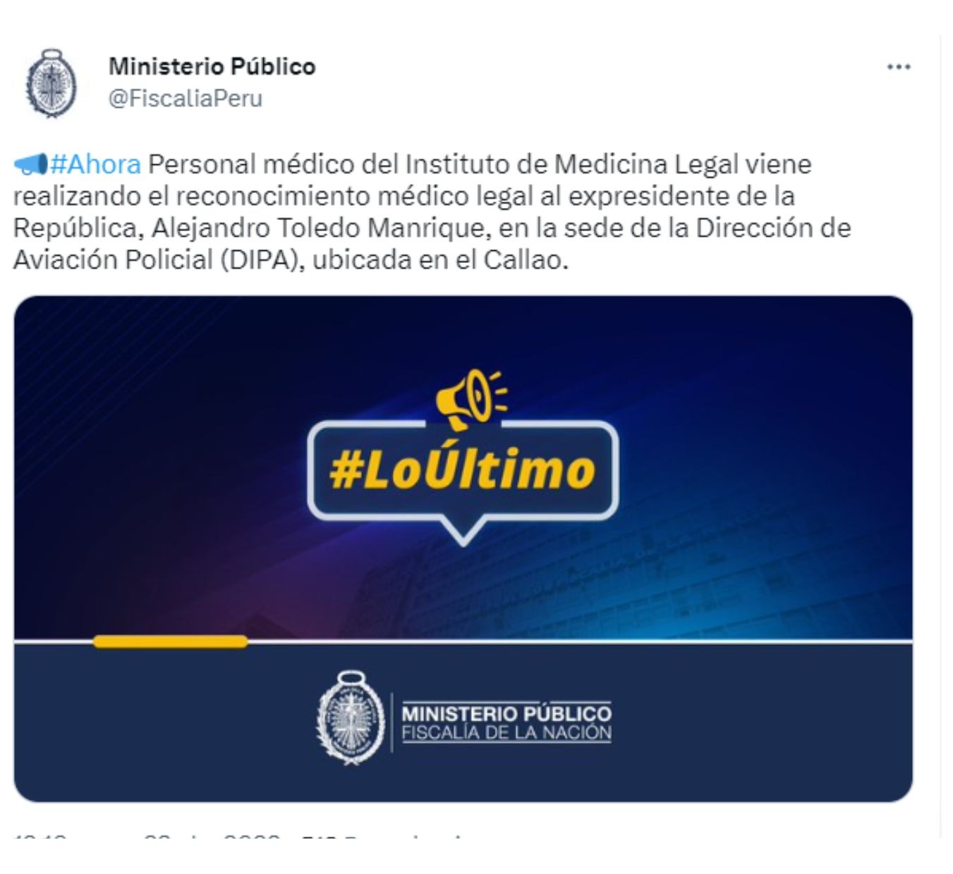 Expresidente Alejandro Toledo pasa por reconocimiento médico legal