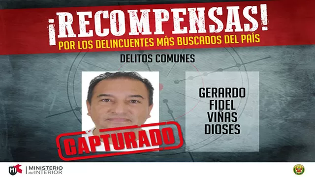 Gerardo Viñas es uno de los 8 prófugos que han sido capturados gracias al sistema de recompensas.